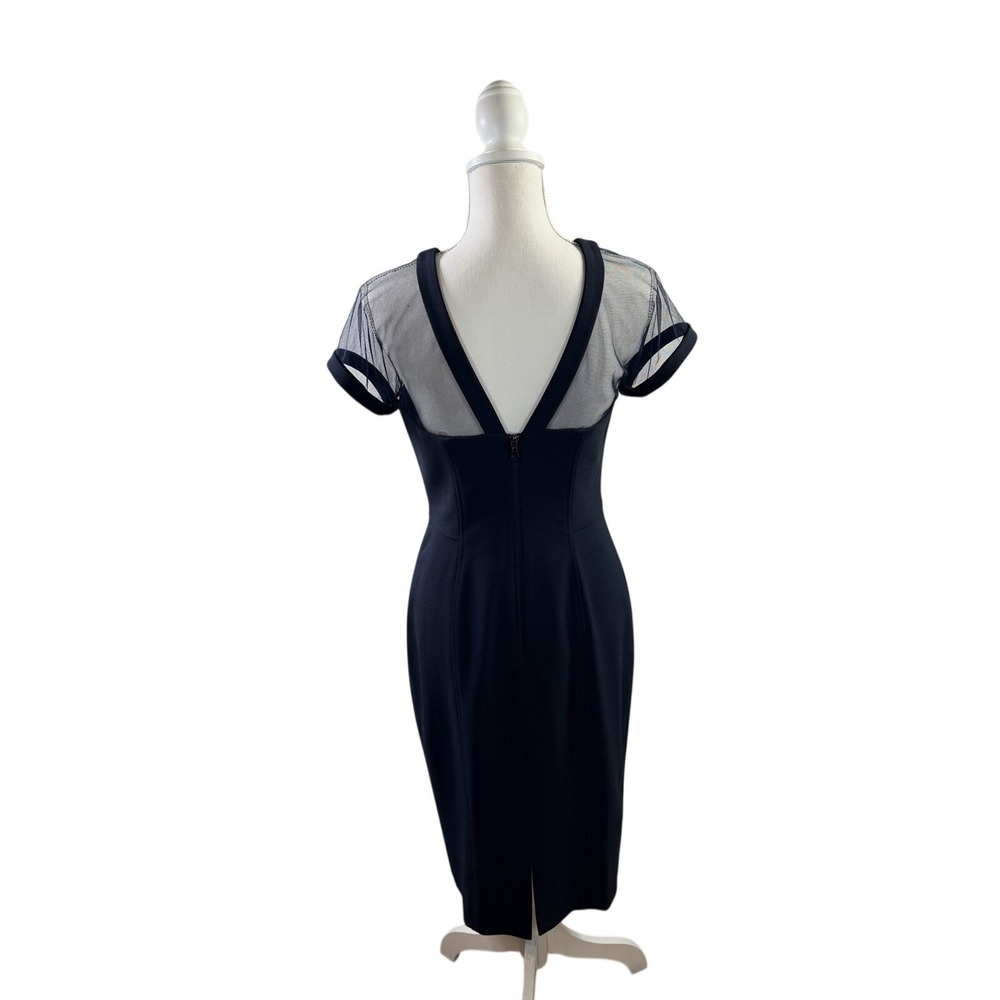 MAGGY LONDON Mesh Illusion Sheath Dress 6 Navy Classic Elegant Cocktail - Picture 7 of 9